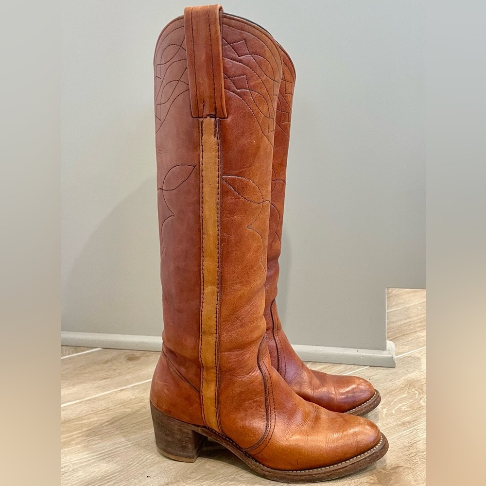 FRYE Rare Vintage *Late 60s* Black Label Horse Stitched Campus Boots, Brown, 6 - Picture 5 of 15